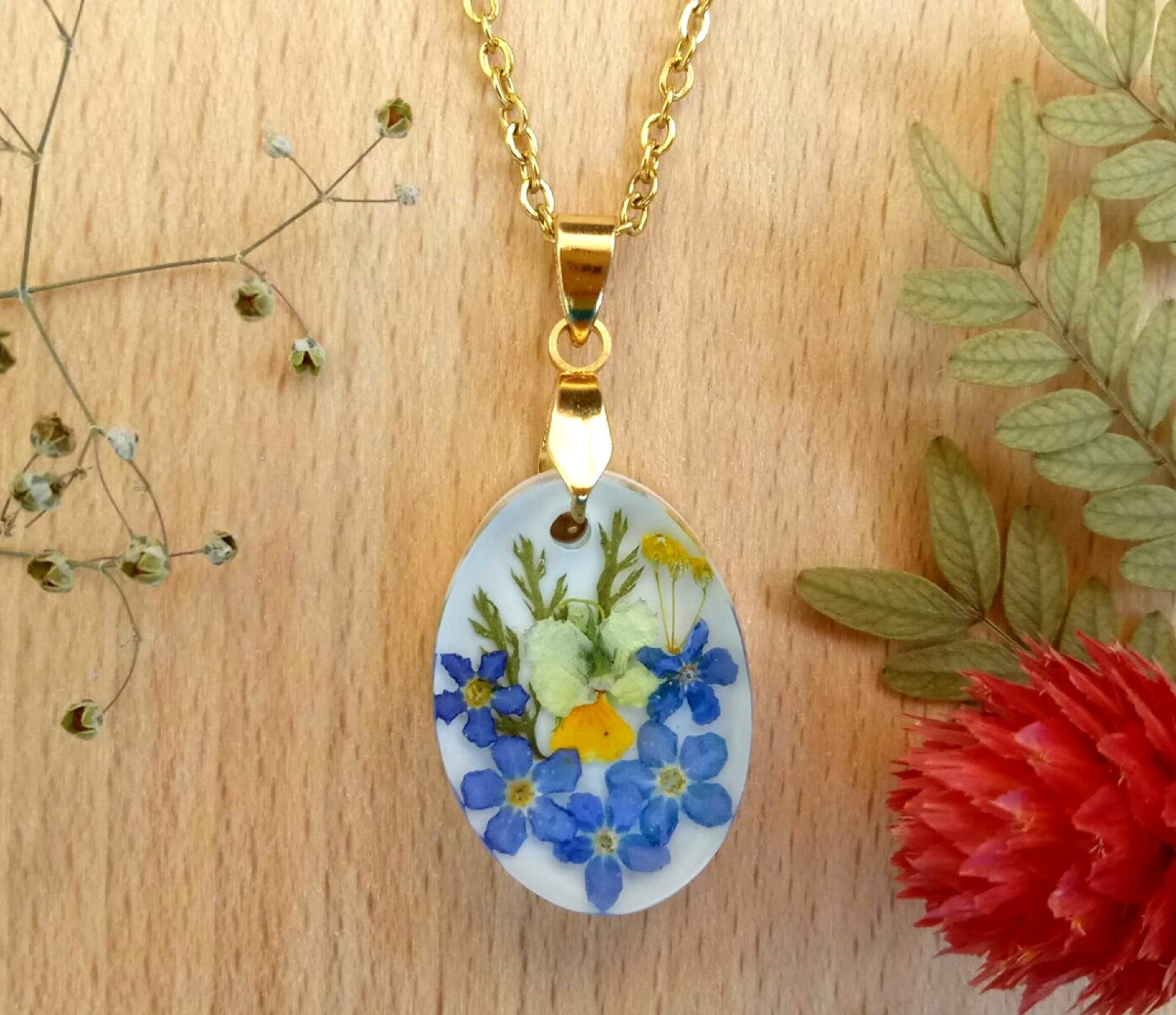 Pressed flower necklace resin necklace real flower necklace Etsy