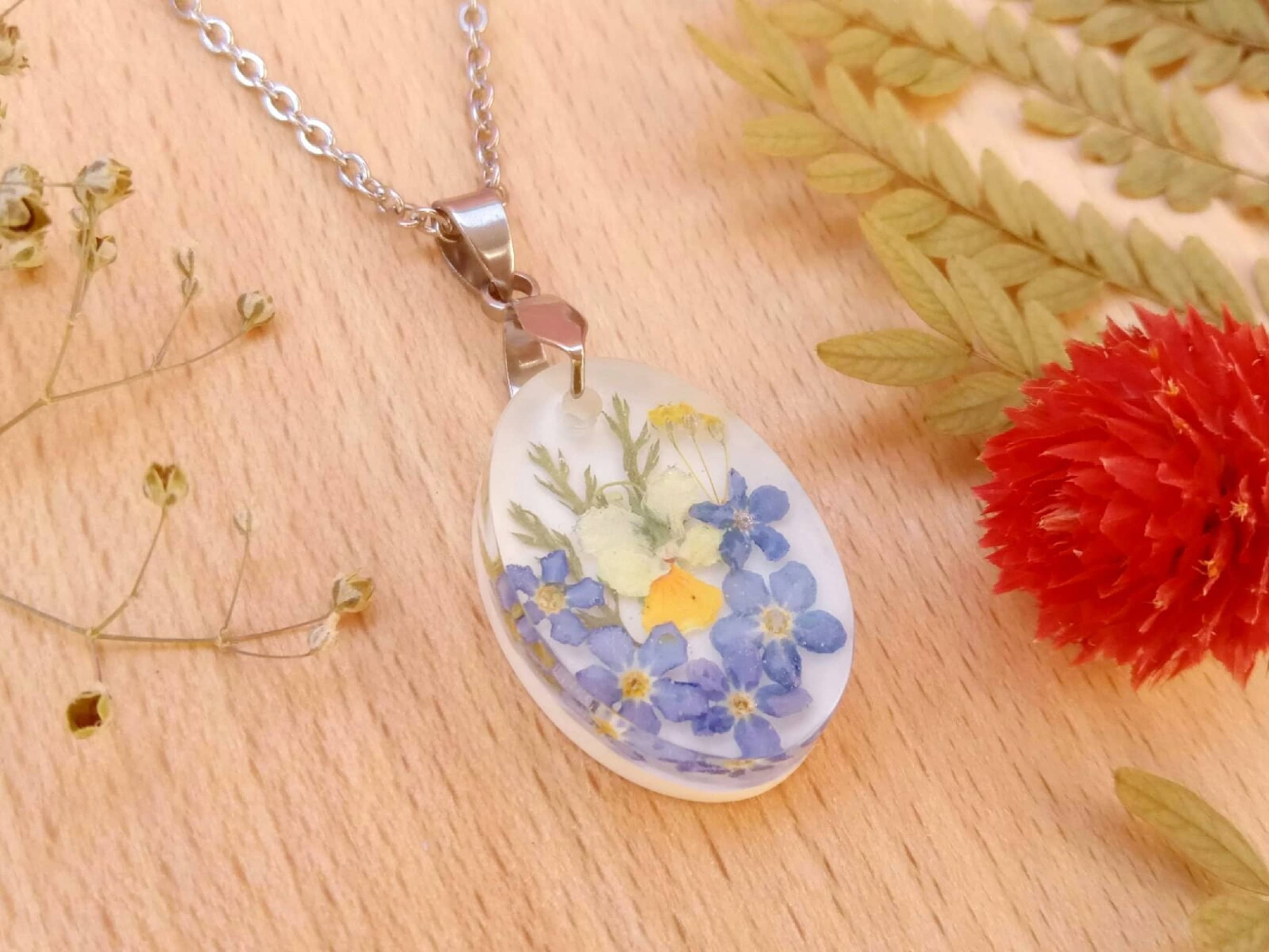 Pressed flower necklace resin necklace real flower necklace Etsy