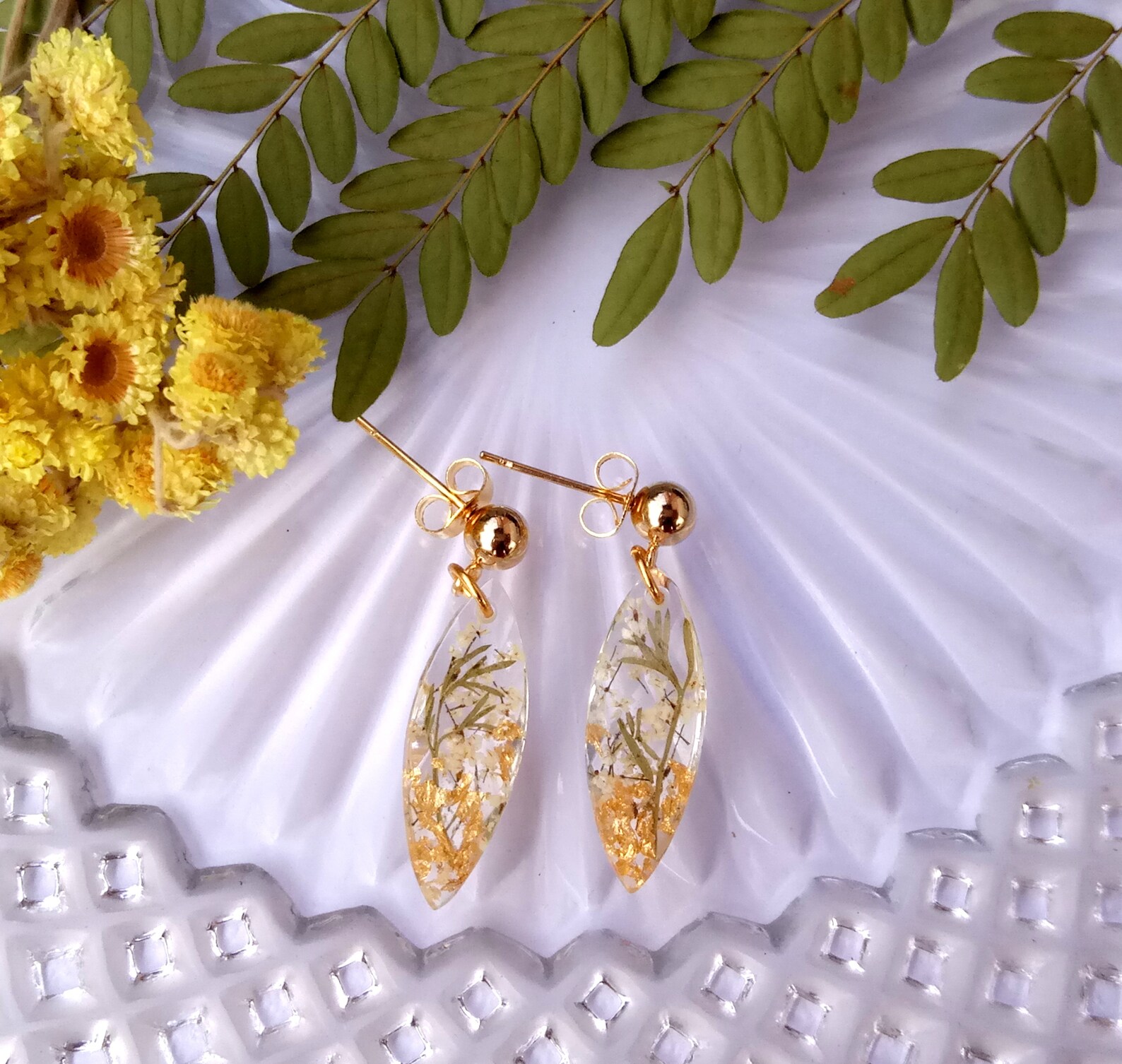 Pressed FLower Jewelry Dried Flower Resin Earrings Terrarium Etsy