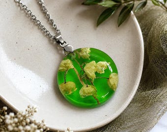 Real Lily of the Valley Pendant, Green Resin Necklace, Pressed Flower Jewelry, Botanical Necklace, Nature Gift for Her, Handmade Jewelry