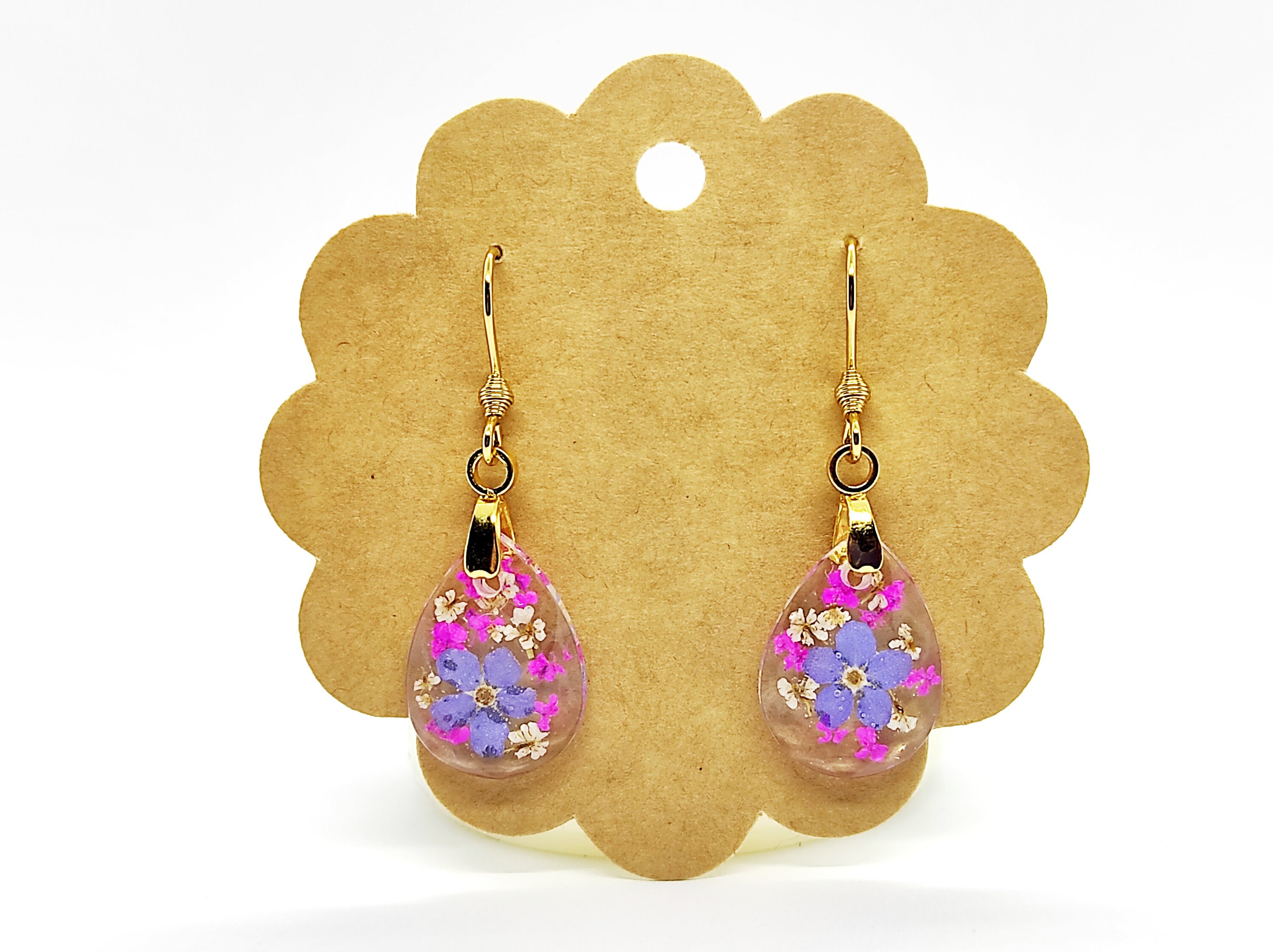 Dried flowers resin earrings pressed flower earrings dainty Etsy