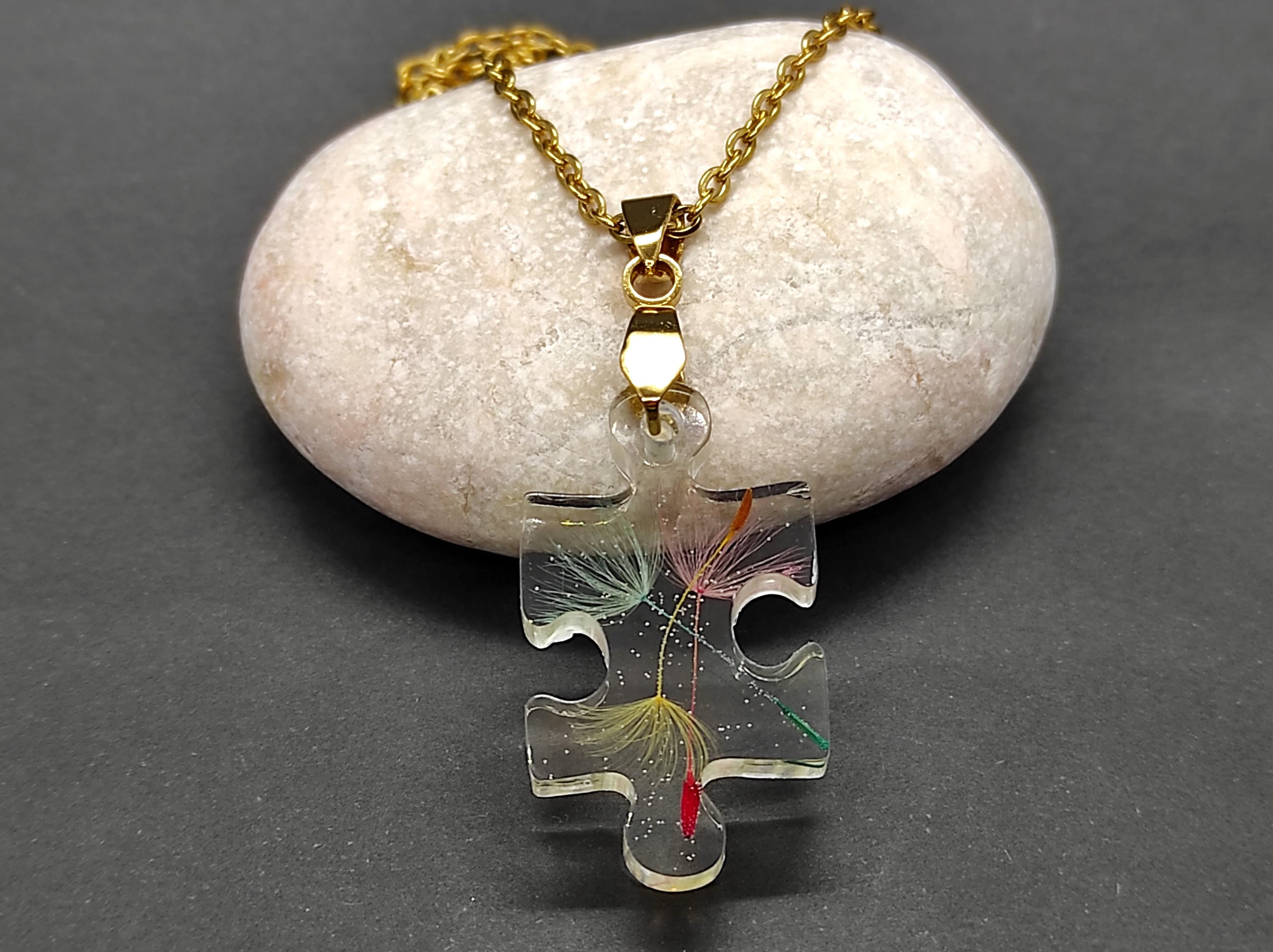 Autism Awareness Necklace, Dandelion Pendant, Puzzle Piece Necklace ...