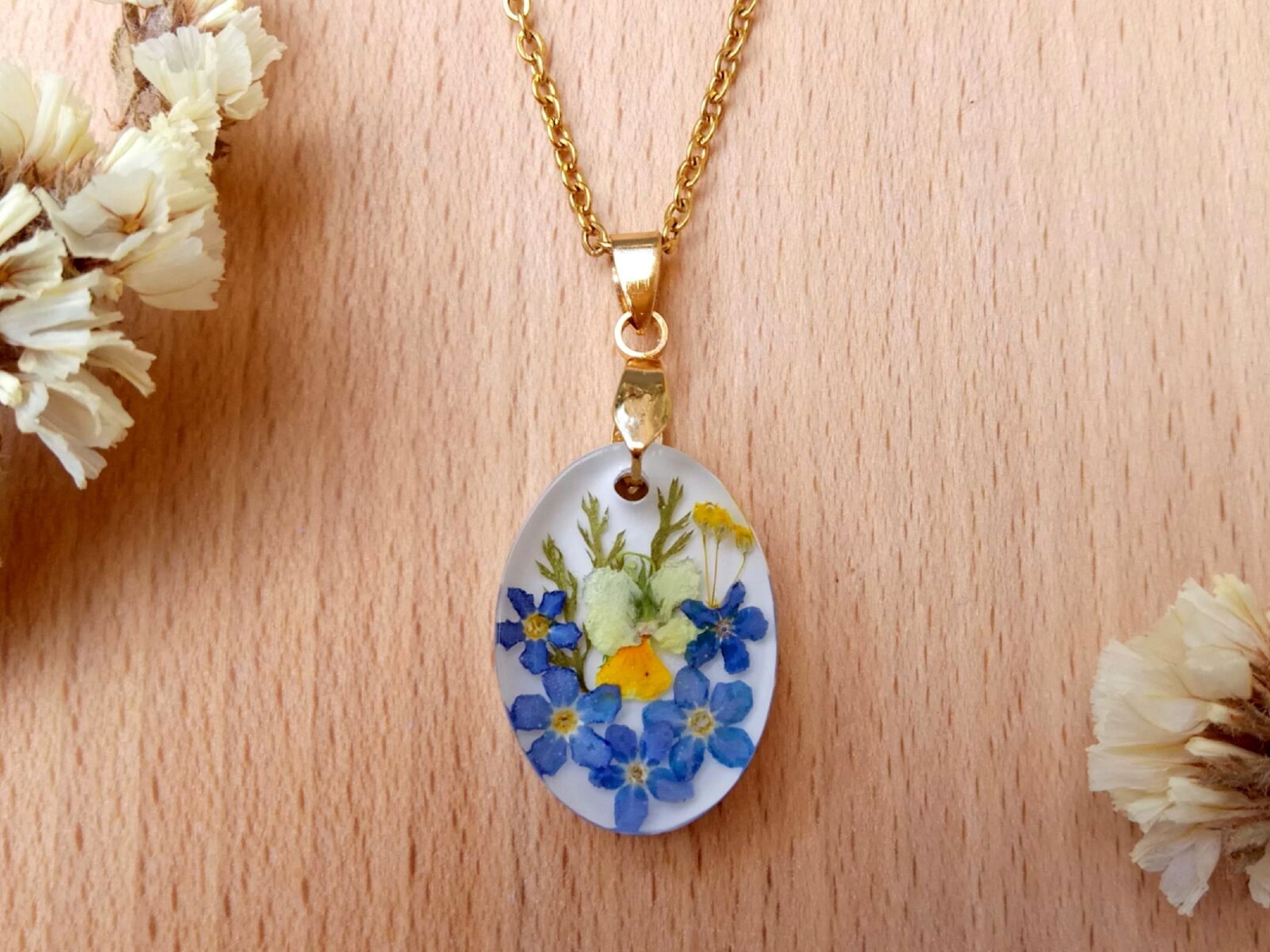 Pressed flower necklace resin necklace real flower necklace Etsy