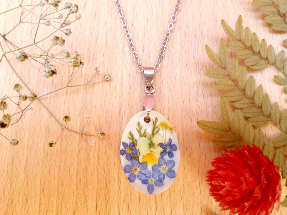 Pressed flower necklace resin necklace real flower necklace Etsy