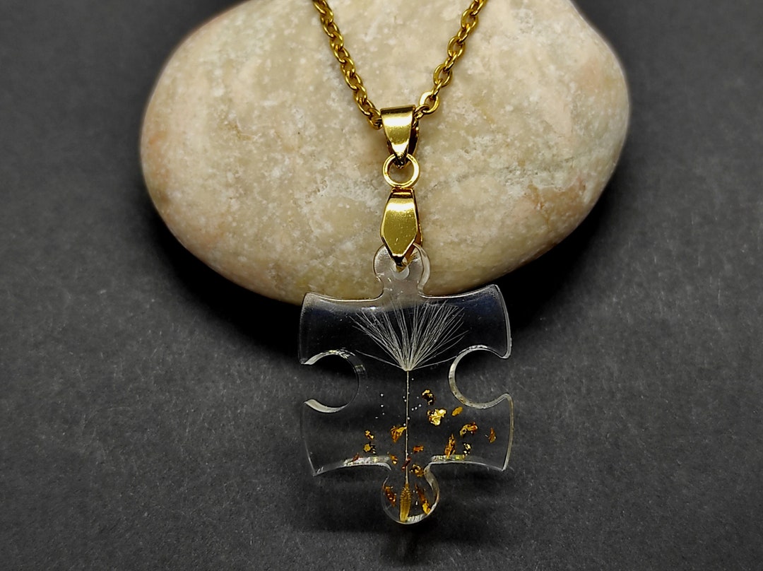 Dandelion Seed Puzzle Piece Necklace: Resin Autism Awareness Pendant - Etsy
