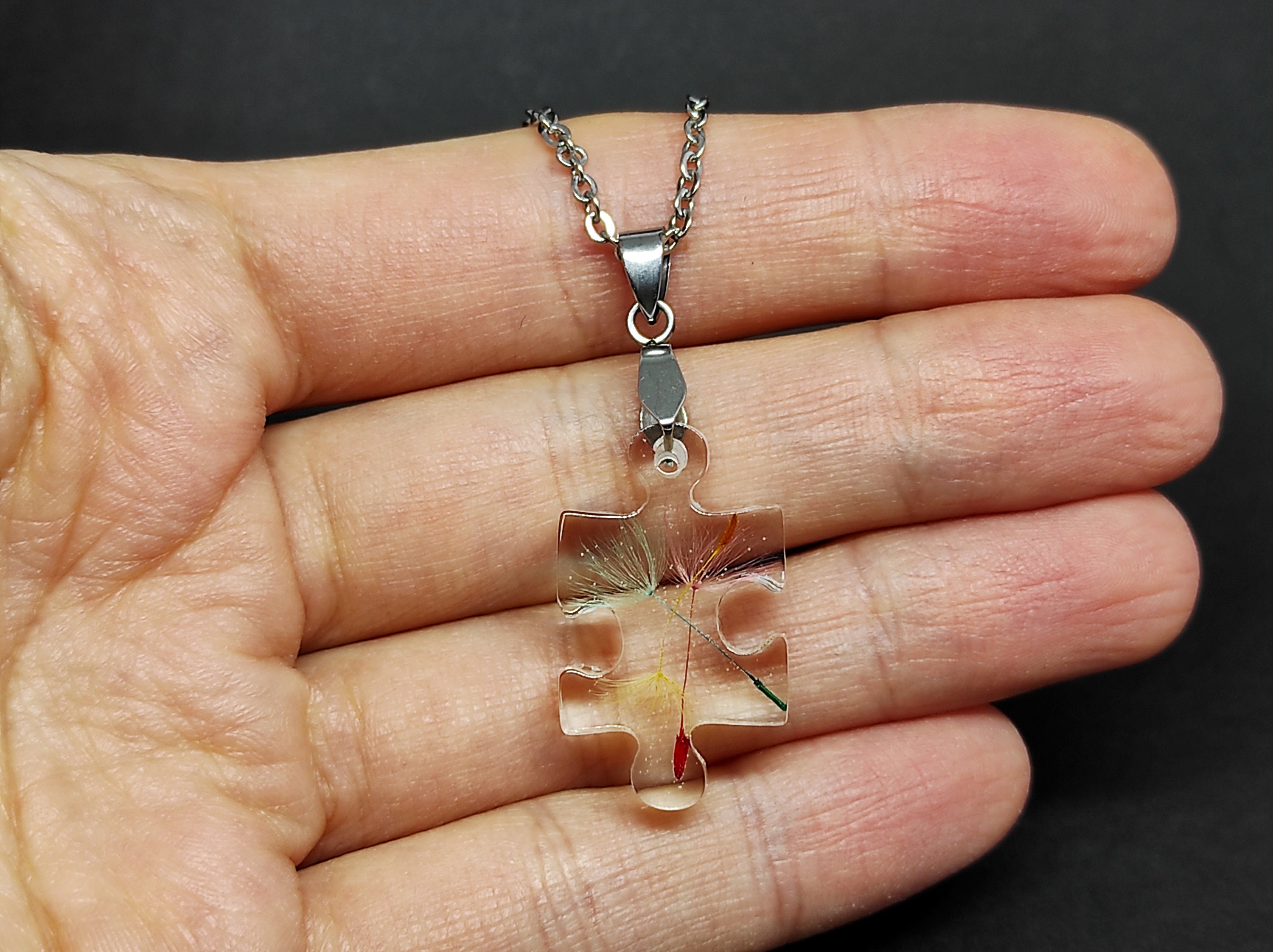 Autism Awareness Necklace Dandelion Pendant Puzzle Piece | Etsy