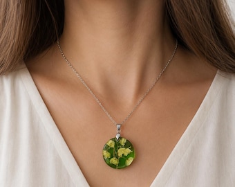Lily of the Valley Necklace, Pressed Flower Jewelry, Botanical Pendant, Dried Flower Resin Jewelry