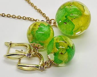 Real hydrangea jewelry set, resin flower necklace and earrings, nature gift for her