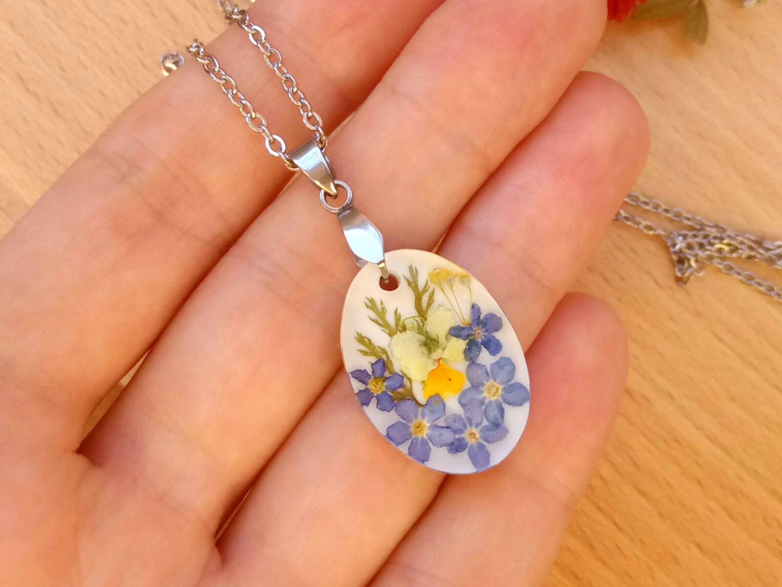Pressed flower necklace resin necklace real flower necklace Etsy