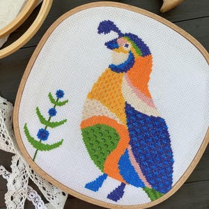 Quail cross stitch kit Folk forest bird cross stitch pattern Primitive Quail Funny bird embroidery Easy cross stitch California Quail chart