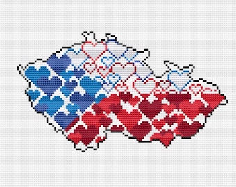 Czech Republic Map Cross Stitch Pattern, Czech Flag Embroidery (PDF) Travel Country