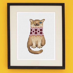 Cat cross stitch pattern Funny counted chart cute cat in scarf for plastic canvas cross stitch Small easy Animal cross stitch Ukrainian cat