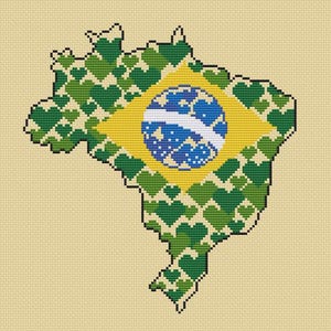 Brasilien Kreuzstichmuster Landkarte Brasilien Flagge Brasilien Kreuzstichmuster Reisekarte Landkarte Land PDF I love Brasilien