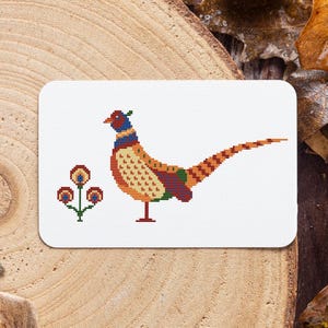 Modèle de point de croix faisan Tableau compté des oiseaux primitifs Modèle de jour de Thanksgiving Turquie point de croix oiseau d'automne Broderie folklorique d'automne