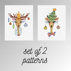 Christmas deer cross stitch pattern Funny Deer counted PDF chart Cute reindeer Winter embroidery New Year cross stitch ideas Couple animals