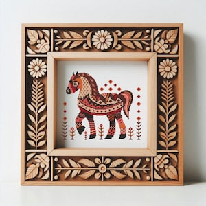 Kruissteekpatroon paard Folk primitieve paardenkaart Bruin paard Wild paard paard met bloemen kruissteek dier Grappig paard borduurwerk