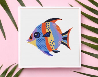 Tropical Fish Cross Stitch Pattern: Modern Sea Life Embroidery (PDF Pattern)
