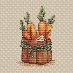 Carrot cross stitch pattern Sweet easy vegetables PDF counted chart Autumn harvest Kitchen pattern With love funny cross stitch embroidery