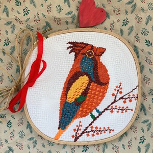 Cardinal Bird Cross Stitch Pattern Red Small Holly Bird Forest Winter ...