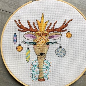 Christmas deer cross stitch pattern Funny deer pdf counted chart Cute deer winter embroidery Christmas ideas for gift New Year cross stitch