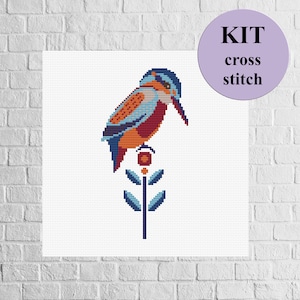 Kingfisher Kit cross stitch Funny bird counted chart folk bird embroidery for Beginners cross stitch kit Easy blue bird pattern small animal