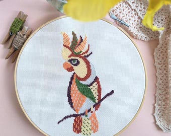 Cockatoo Cross Stitch Pattern Colorful Parrot Bird Design PDF Instant Download