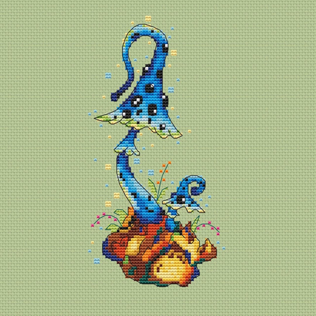 Magic Blue Mushroom Cross Stitch Pattern: Funny Toadstool Embroidery ...