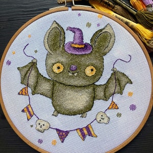 Funny bat cross stitch pattern Halloween bat counted PDF chart Little cute bat stitch Creepy cross stitch embroidery Funny halloween pattern
