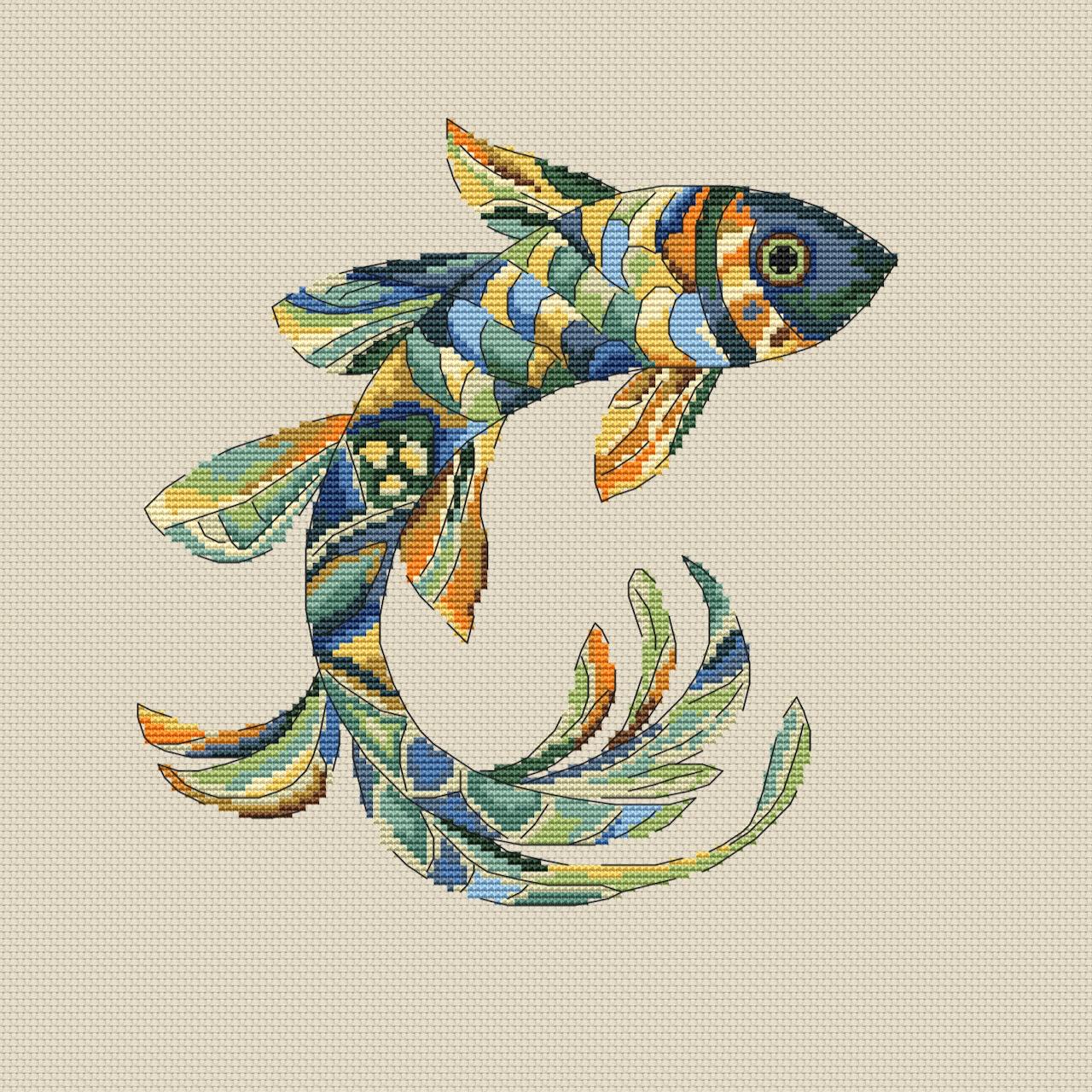 Yellow Fish Cross Stitch Pattern Blue Magic Sardine PDF Green Fish ...