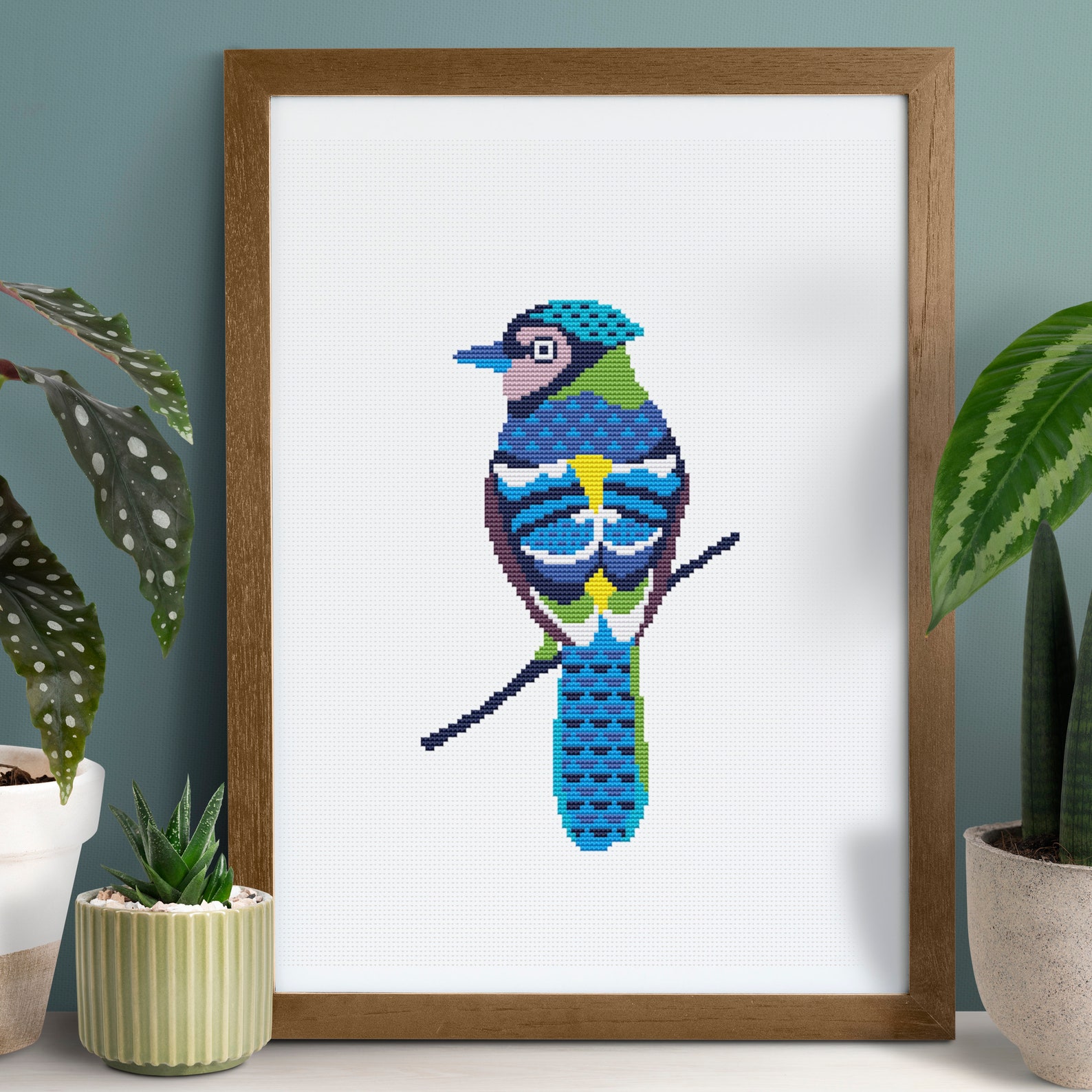 Blue Jay Cross Stitch Pattern Modern Jay Counted Chart Primitive Forest ...