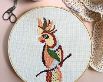 Cockatoo Cross Stitch Pattern: Tropical Bird Embroidery Chart PDF