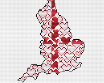 Mapa da Inglaterra em Ponto Cruz - Lembrança de Viagem - País - PDF com Contagem de Pontos - Eu Amo a Grã-Bretanha