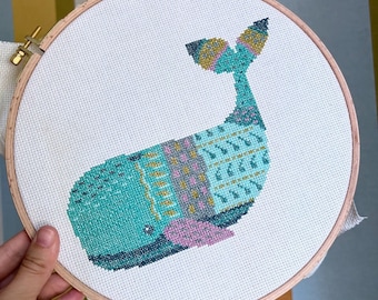 Blue Whale Cross Stitch Pattern, Magic Sea Animal PDF Chart fish Summer Ocean nature