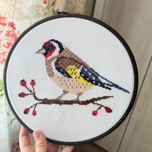 Goldfinch cross stitch pattern Folk small Primitive bird embroidery Easy funny bird Forest Red bird Yellow bird Nordic ornament bird