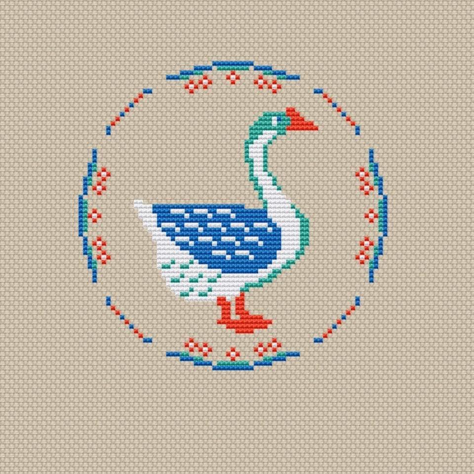 Goose Graph Pattern Goose Cross Stitch Pattern, Easy Bird Ornament Embroidery (PDF) White ...