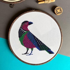Dark raven cross stitch pattern Gothic crow embroidery chart Magic primitive ornament bird scheme Halloween raven Easy folk bird Autumn
