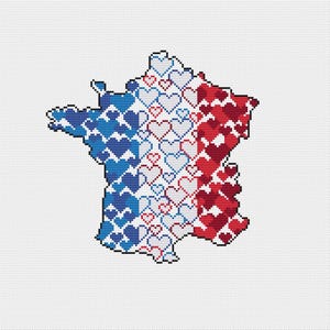 フランスのクロスステッチパターン フランスの国旗の地図 フランスの刺繍パターン 旅行地図 国を数える フランスが大好き ドレープ・ド・フランス パリ