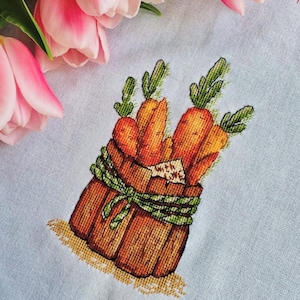Funny carrot cross stitch pattern Autumn harvest Kitchen chart Sweet vegetables embroidery Garden orange carrot I love you Fall scheme