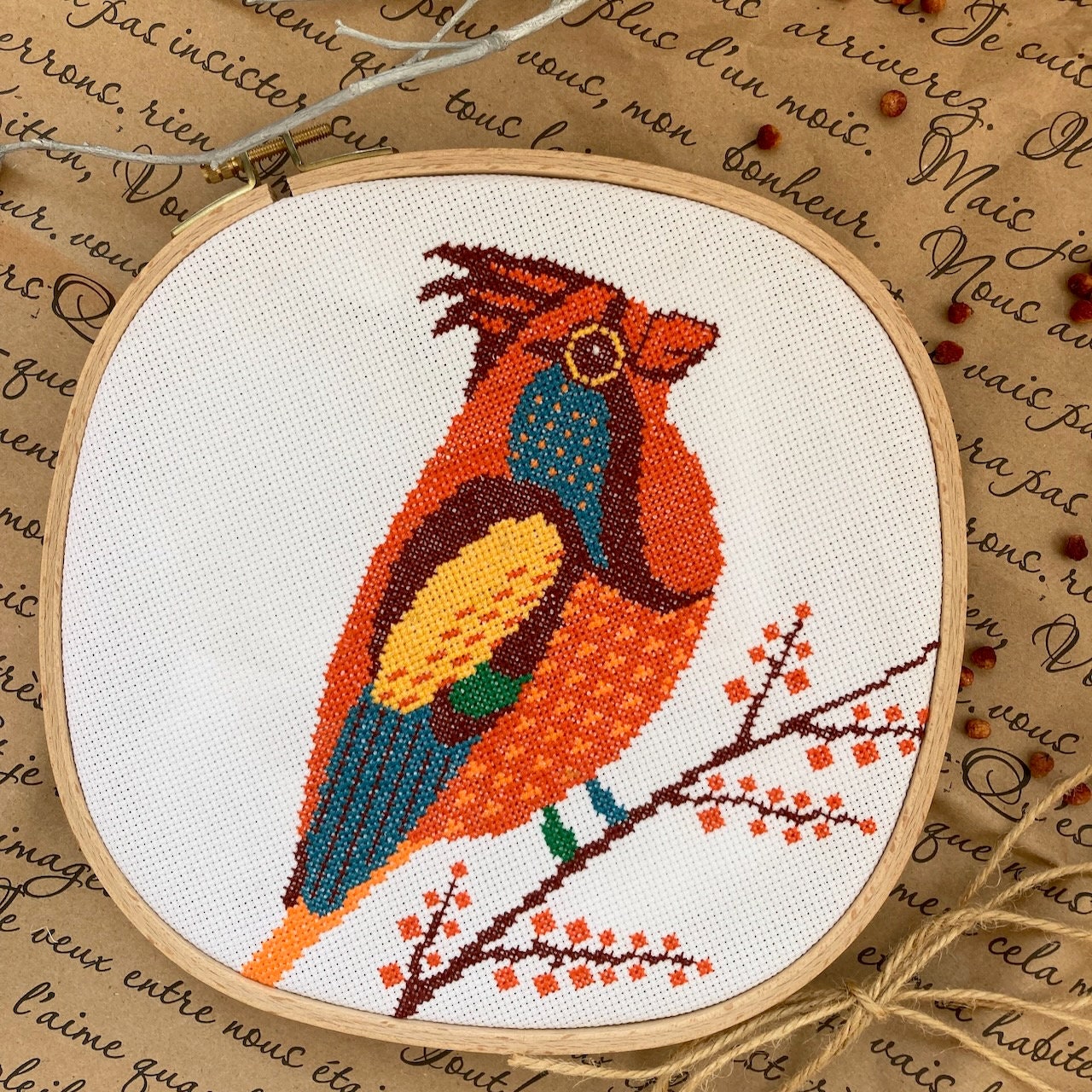 Cardinal Bird Cross Stitch Pattern Red Small Holly Bird Forest Winter ...