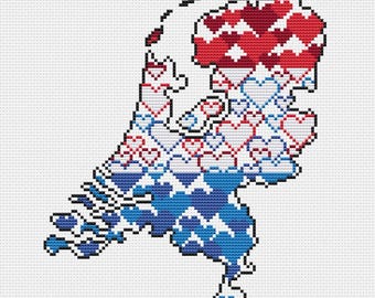 Netherlands Map Cross Stitch Pattern: Travel Embroidery Country counted PDF I love Amsterdam