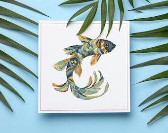 Colorful Fish Cross Stitch Pattern: Modern Sardines Chart ocean nature Sea fish