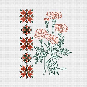 Goudsbloem kruissteekpatroon bloemenornament borduurkaart Blackwork gele minimale bloem Easy Marigold PDF geteld patroon