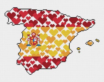 Patrón de punto de cruz del mapa de España: Diseño de bordado de viaje (patrón en PDF)