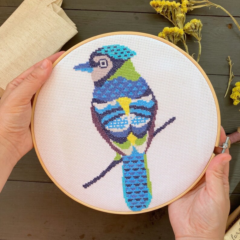 Blue Jay Cross Stitch Pattern Modern Jay Counted Chart Primitive Forest ...