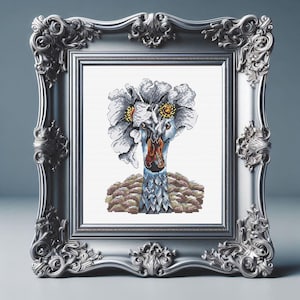Goose cross stitch pattern Bird with flowers Funny bird PDF counted chart Modern white goose embroidery Easy duck pattern hawk cross stitch