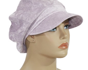 Chapeau femme, chapeau ballon, chapeau à visière, chapeau de toit, chapeau bohème, ton lilas clair, velours côtelé bébé velouté, sur mesure