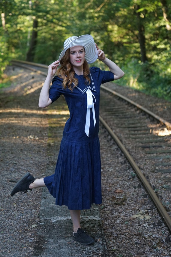 True Vintage Laura Ashley Sailors Dress Blue Cord