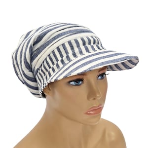 Chemo Mütze Damen Musselin Baumwolle maritim, weiche Kopfbedeckung bei Haarausfall, Krebs Geschenk Frau, Beanie leicht, Turban Alternative