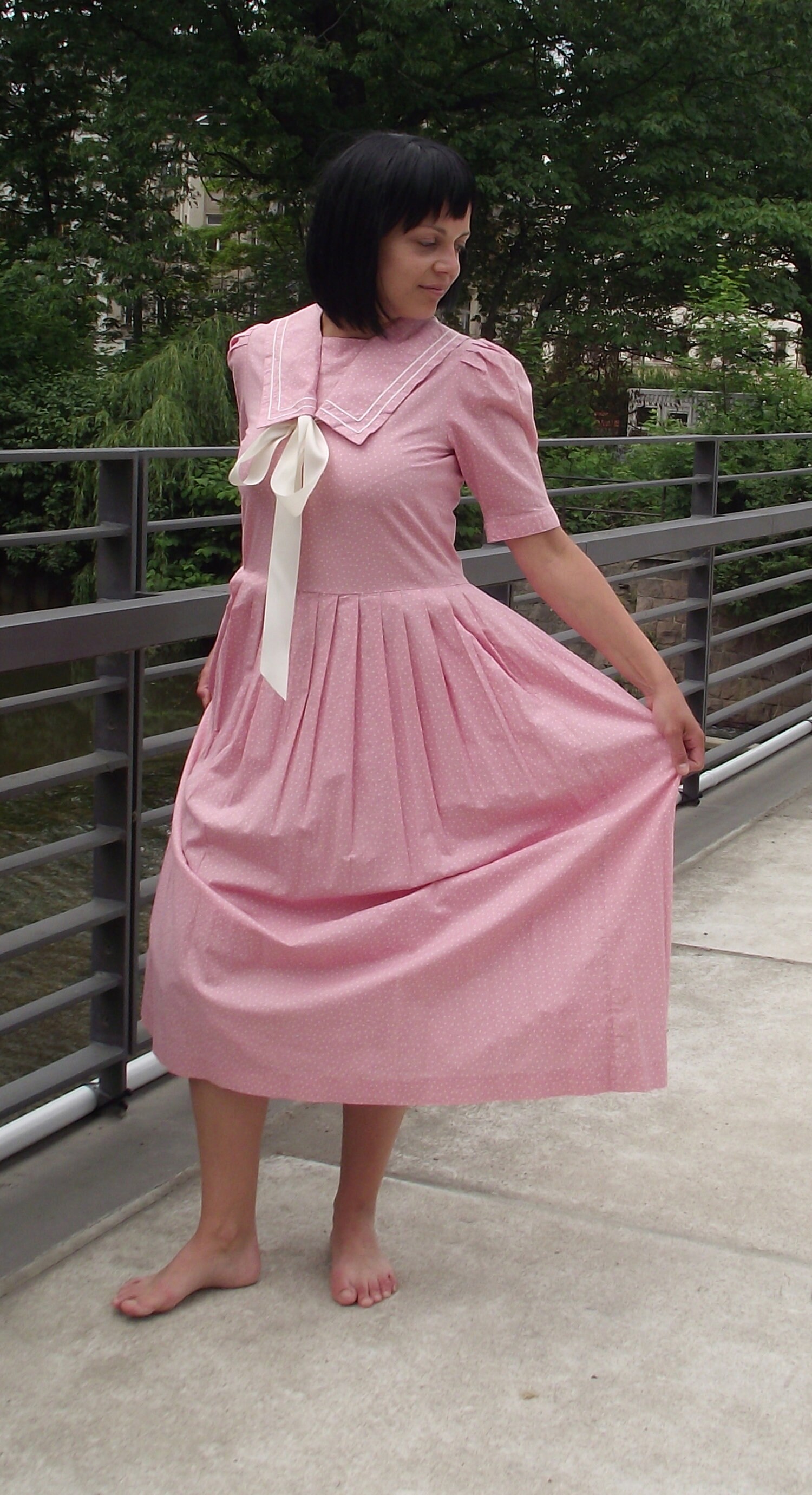 True Vintage Laura Ashley Sailor Dress Pink Polka Dots Vintage  