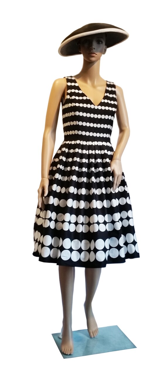 LAURA ASHLEY VINTAGE Dress Dots Black White Polka